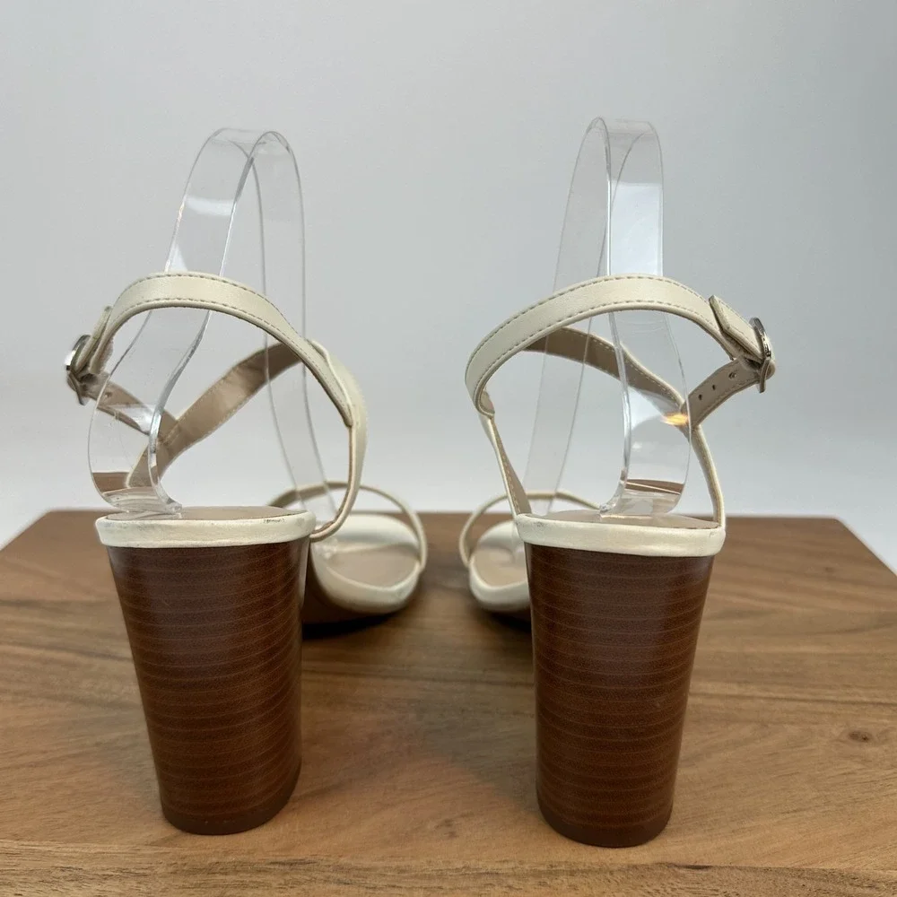 New Womens‎ BP Lula White Faux Leather Slingback Block Heels Sandals Size 9.5 M